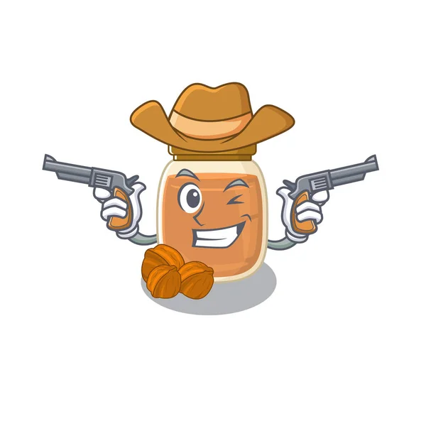 Nuez Mantequilla Cowboy Concepto Dibujos Animados Que Tienen Armas Ilustración — Vector de stock