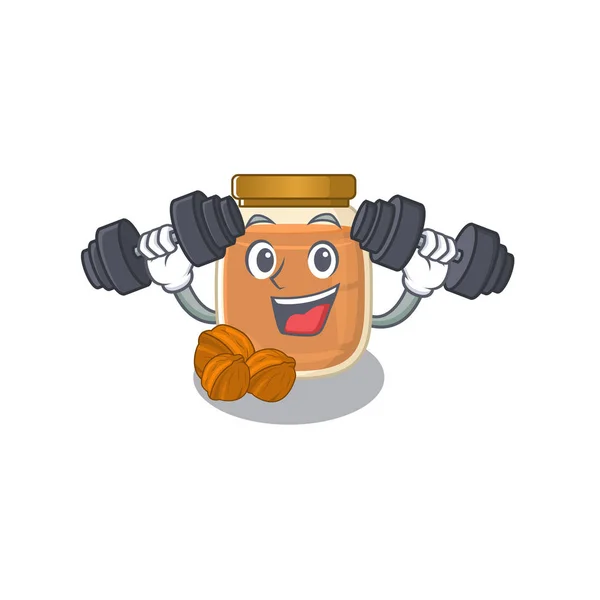 Sportieve Fitness Training Walnoot Boter Mascotte Ontwerp Met Behulp Van — Stockvector