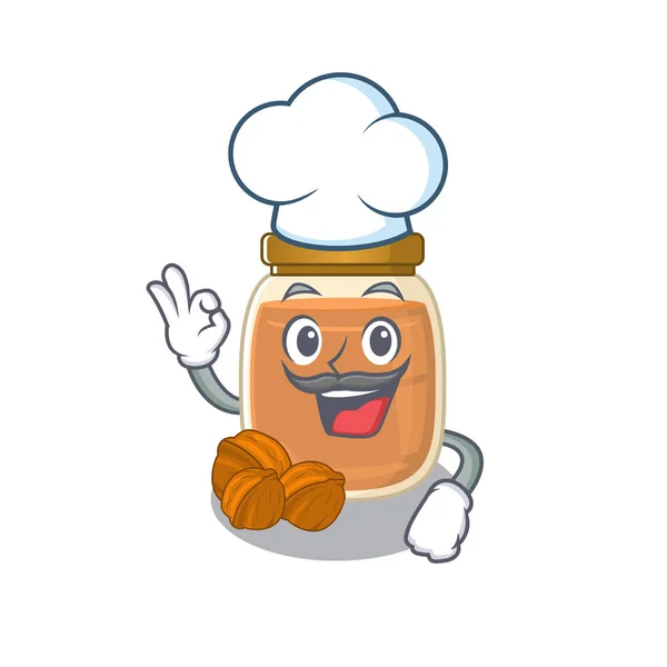 Caráter Desenhos Animados Manteiga Noz Trabalhando Como Chef Usando Chapéu — Vetor de Stock