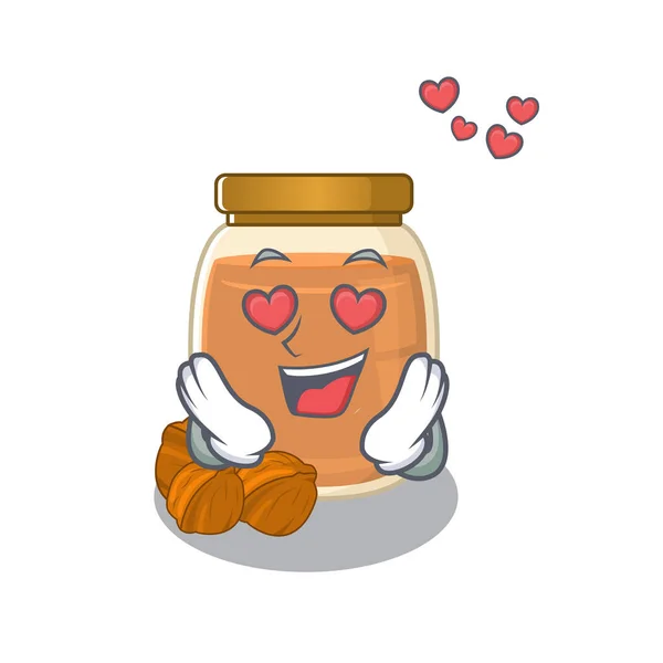 Romântico Caindo Conceito Personagem Desenho Animado Manteiga Noz Amor Ilustração —  Vetores de Stock