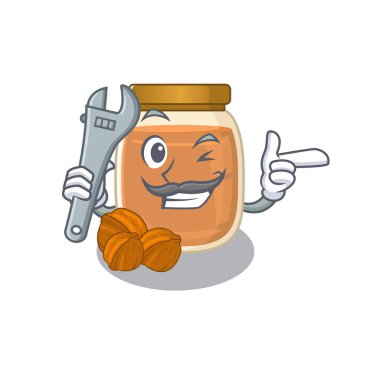 Akıllı mekanik ceviz ezmesi çizgi film karakteri tasarımı. Vektör illüstrasyonu