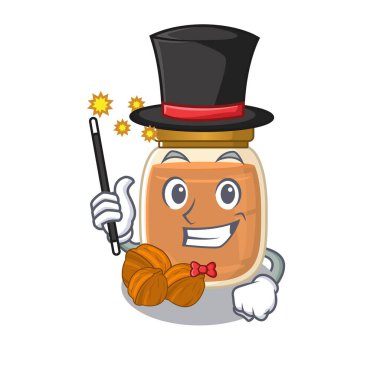 Bir sihirbaz olarak ceviz ezmesi performansının resmi. Vektör illüstrasyonu