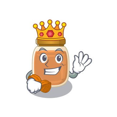 Fındık ezmesinin sahnede bir kral olarak sahnelendiği bir maskot tasarımı. Vektör illüstrasyonu