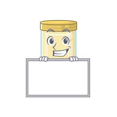 Macadamia fındık ezmesi çizgi film tasarımı konsepti tahtayla sırıtıyordu. Vektör illüstrasyonu