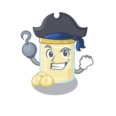 Şirin macadamia fındık ezmesi maskotu tasarımı ve şapkası. Vektör illüstrasyonu