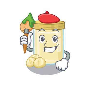 Macadamia Fındık Ezmesi 'nin fırçası olan bir sanatçı olarak güzel bir resmi. Vektör illüstrasyonu