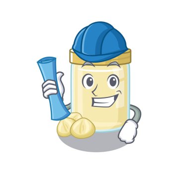 Macadamia Fındık Ezmesi Mimarı 'nın mavi ve mavi kasklı başarısı. Vektör illüstrasyonu