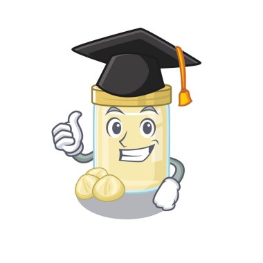 Siyah mezuniyet şapkası takan Macadamia Fındık Ezmesi 'yle gurur duyuyorum. Vektör illüstrasyonu