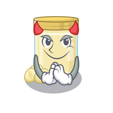 Şeytan Macadamia fıstık ezmesi çizgi film karakteri tasarımı. Vektör illüstrasyonu