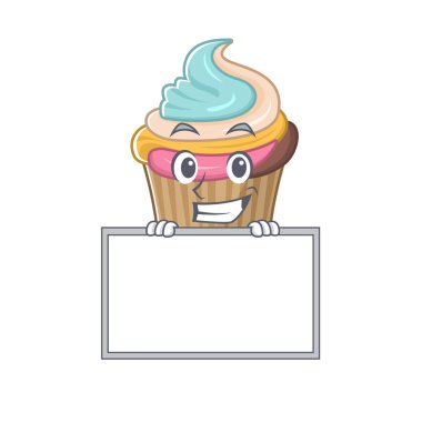 Gökkuşağı kek tasarım konsepti tahtayla sırıtıyordu. Vektör illüstrasyonu