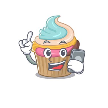 Gökkuşağı Keki Çizgi Filmi tasarımı telefonda konuşuyor. Vektör illüstrasyonu