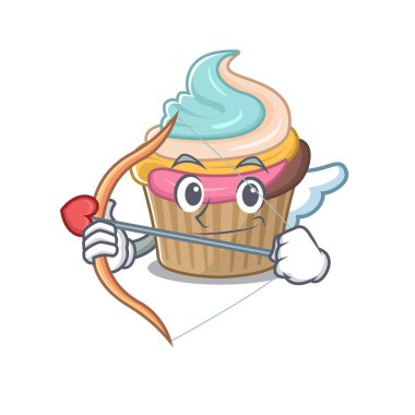 Tatlı gökkuşağı kapkeki ok ve kanatlı Cupid çizgi film tasarımı. Vektör illüstrasyonu