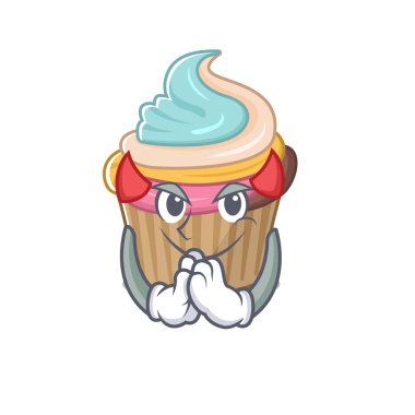 Şeytani gökkuşağı kek çizgi filmi karakter tasarımı. Vektör illüstrasyonu