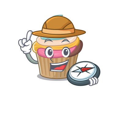 Gökkuşağı kek deneyimli bir Explorer bir pusula kullanarak. Vektör illüstrasyonu