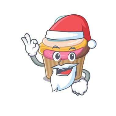 Noel Baba çizgi film karakteri tarzında, tamam parmaklı gökkuşağı keki. Vektör illüstrasyonu