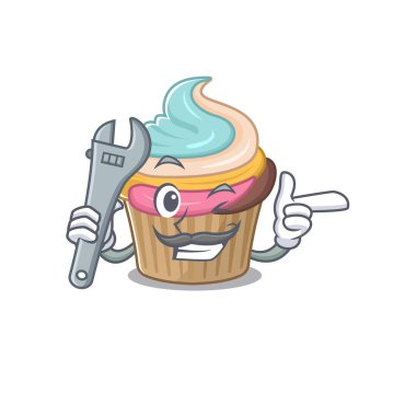 Akıllı mekanik gökkuşağı kek çizgi film karakteri tasarımı. Vektör illüstrasyonu