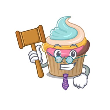 Maskot karakteri tarzında akıllı yargıç gökkuşağı keki. Vektör illüstrasyonu