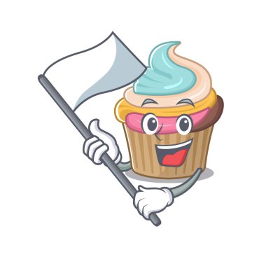 Komik gökkuşağı kek çizgi film karakteri tarzı ayakta duran bir bayrak. Vektör illüstrasyonu