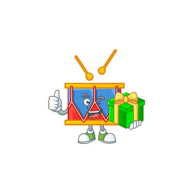 Cute independence day drum character holding a gift box