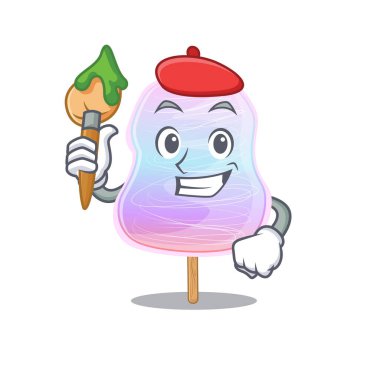 Bir ressam olarak gökkuşağı pamuk şekeri fırçası olan sevimli bir resim.