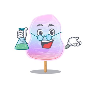 Serin gökkuşağı pamuk şeker Profesör çizgi film karakteri cam tüp ile