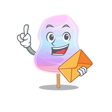 Gülen yüz gökkuşağı pamuk şeker maskot tasarımı zarflı