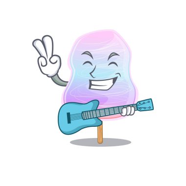 A picture of rainbow cotton candy playing a guitar