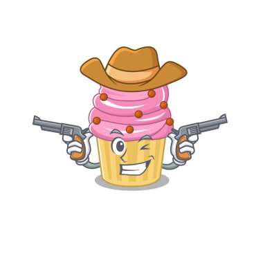 Strawberry cupcake Cowboy cartoon concept having guns