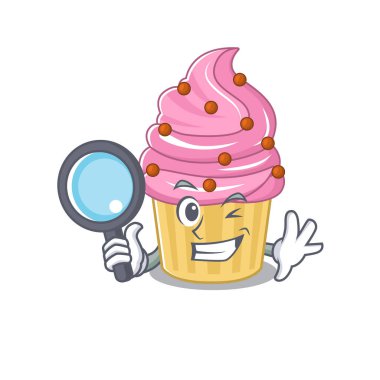 Elegant and Smart strawberry cupcake Detective cartoon design concept