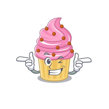 Cute mascot cartoon design of strawberry cupcake with Wink eye