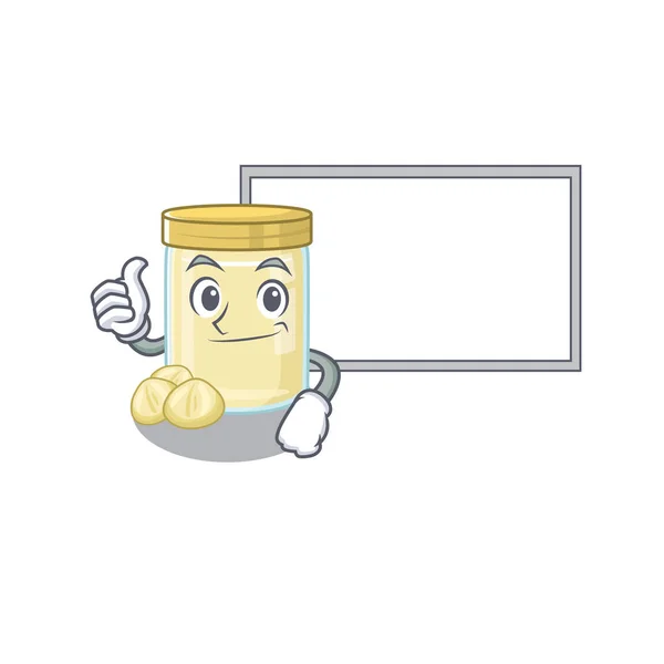 Thumbs Macadamia Nut Butter Cartoon Design Having Board Vector Illustration — Stock Vector