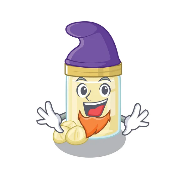 Cartoon Mascot Funny Macadamia Nut Butter Dressed Elf Vector Illustration — Stock Vector
