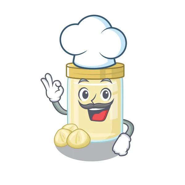 Macadamia Personaje Dibujos Animados Mantequilla Nuez Trabajando Como Chef Con — Vector de stock