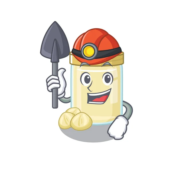 Cool Clever Miner Macadamia Nut Butter Cartoon Character Design Vector — Stock Vector