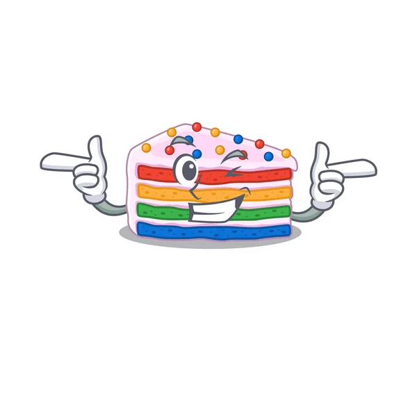 Cute Mascot Cartoon Design Rainbow Cake Wink Eye Vector Illustration — Stock Vector