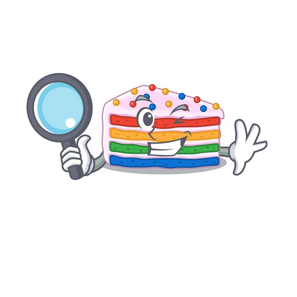 Elegante Intelligente Arcobaleno Torta Detective Design Dei Cartoni Animati Concetto — Vettoriale Stock