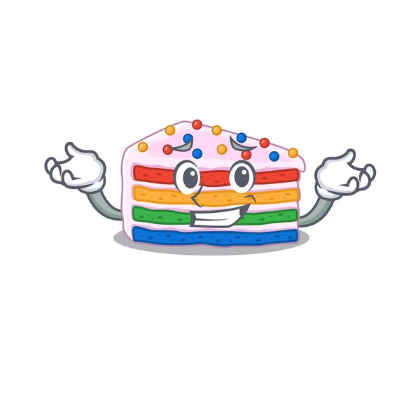 Carino Grinning Arcobaleno Torta Mascotte Stile Cartone Animato Illustrazione Vettoriale — Vettoriale Stock