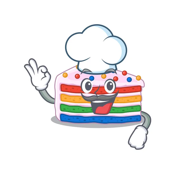 Rainbow Κέικ Χαρακτήρα Κινουμένων Σχεδίων Που Εργάζονται Σεφ Και Φορώντας — Διανυσματικό Αρχείο