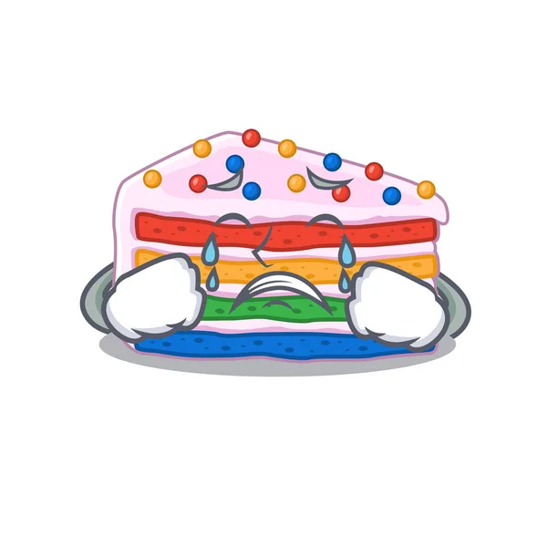 Rainbow Cake Cartoon Charakter Konzept Mit Einem Traurigen Gesicht Vektorillustration — Stockvektor