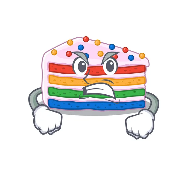 Rainbow Κέικ Χαρακτήρα Κινουμένων Σχεδίων Στυλ Έχοντας Θυμωμένος Πρόσωπο Εικονογράφηση — Διανυσματικό Αρχείο