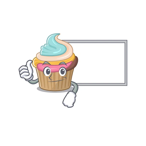 Thumbs Rainbow Cupcake Cartoon Design Having Board Vector Illustration — Stock Vector