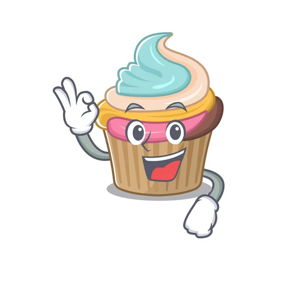 Egy Vicces Kép Szivárvány Muffinról Ahogy Egy Gesztust Tesz Vektorillusztráció — Stock Vector