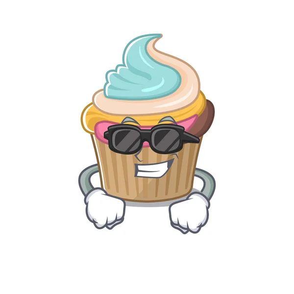 Super Cool Personaje Cupcake Arco Iris Con Gafas Negras Ilustración — Vector de stock