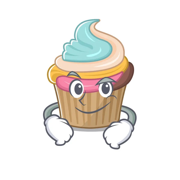 Arco Íris Fresco Personagem Mascote Cupcake Com Rosto Smirking Ilustração — Vetor de Stock