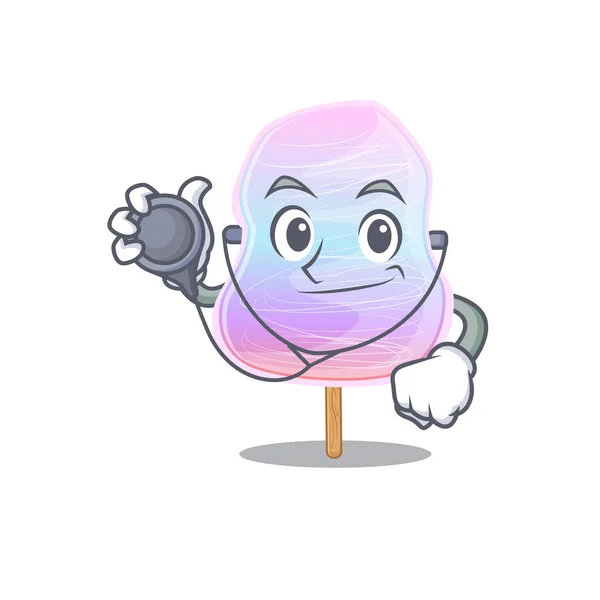 A mascot picture of rainbow cotton candy cartoon as a Doctor with tools — 스톡 벡터