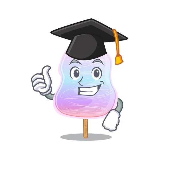 Happy and proud of rainbow cotton candy wearing a black Graduation hat — Stock Vector