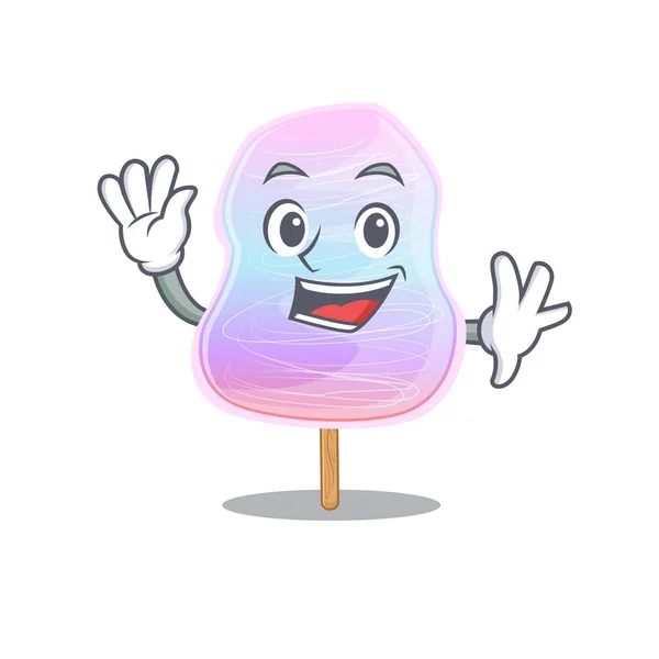 Waving friendly rainbow cotton candy mascot design style — 스톡 벡터