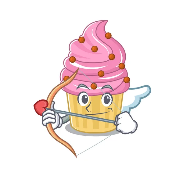 Sweet strawberry cupcake Cupid cartoon design with arrow and wings — Stock vektor