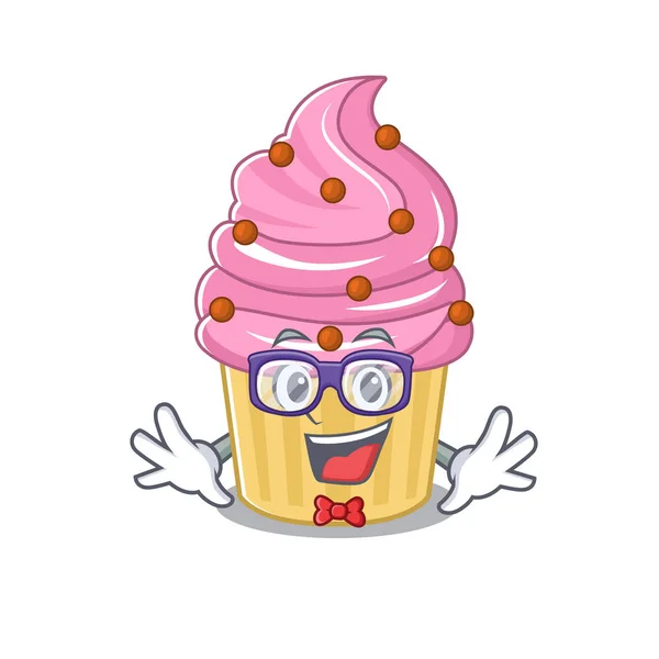 Um conceito de desenho animado de design de cupcake de morango Geek — Vetor de Stock