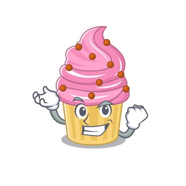 cool confident Successful strawberry cupcake cartoon character style